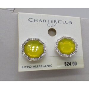 Charter Club Women’s Crystal Embellished Octagonal yellow quartz clip on earring